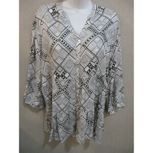 Bit & Bridle Womens Large Shirt Black & White Print Tunic Top